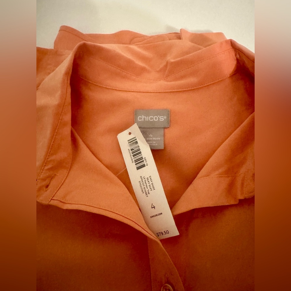 Chico's Collared Button Down Orange Peach Shirt Size:XXL (4) NWT Retail:$79 - Picture 3 of 4